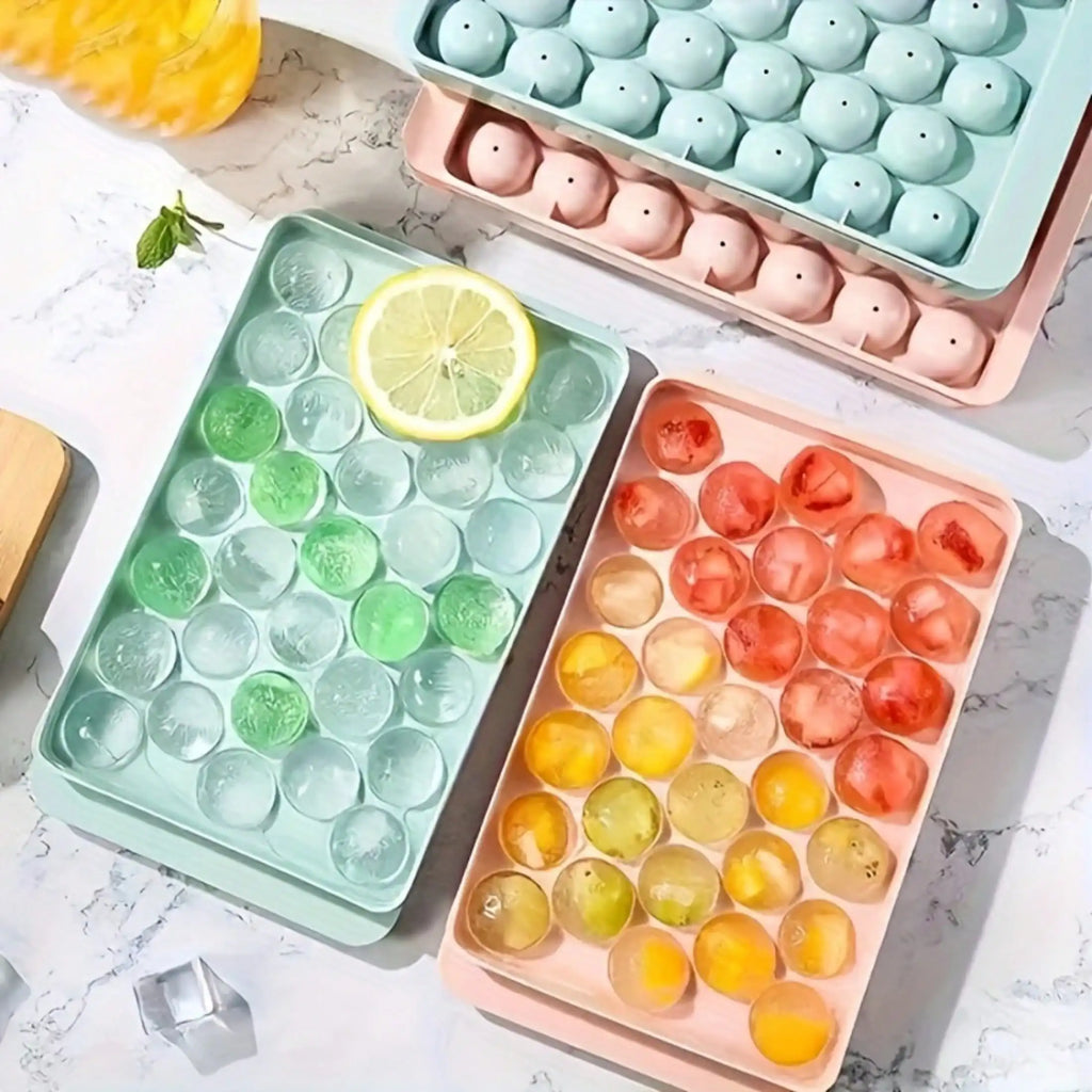 33-Grid Round Plastic Ice Ball Mold, Reusable Mini Spherical Ice Tray, Easy To Release And Stackable; Ideal For Freezers, Cocktails, Whiskey, Coffee, Tea And Juice, Perfect For Home, Kitchen, Bar, Parties, Picnics And Camping, Great For Summer Drinks