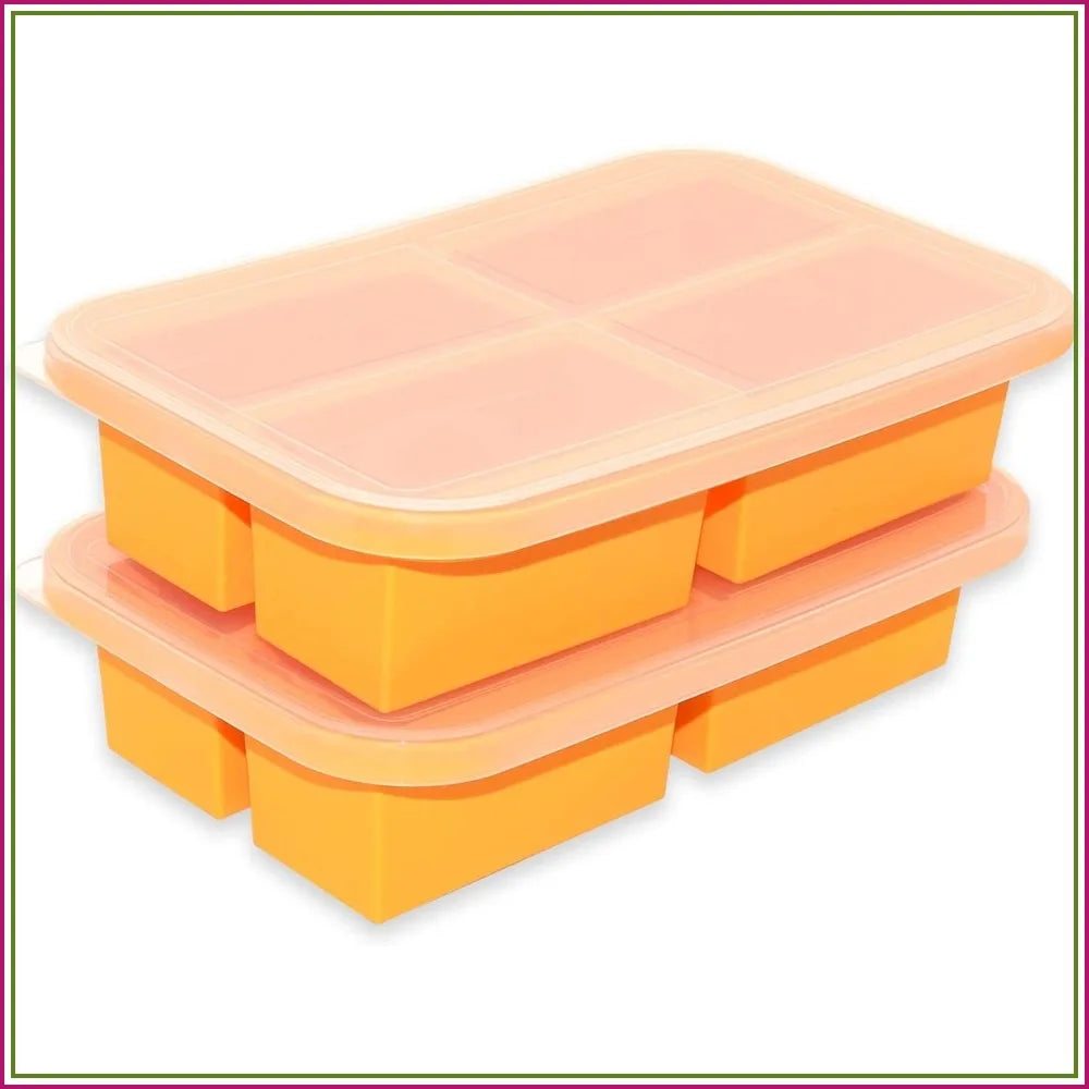 1-Cup Silicone Freezing Trays with Lids, 2-Pack - Easy-Release Soup Ice Cube Molds for Broth, Sauce, Leftovers - Makes 8 Portions