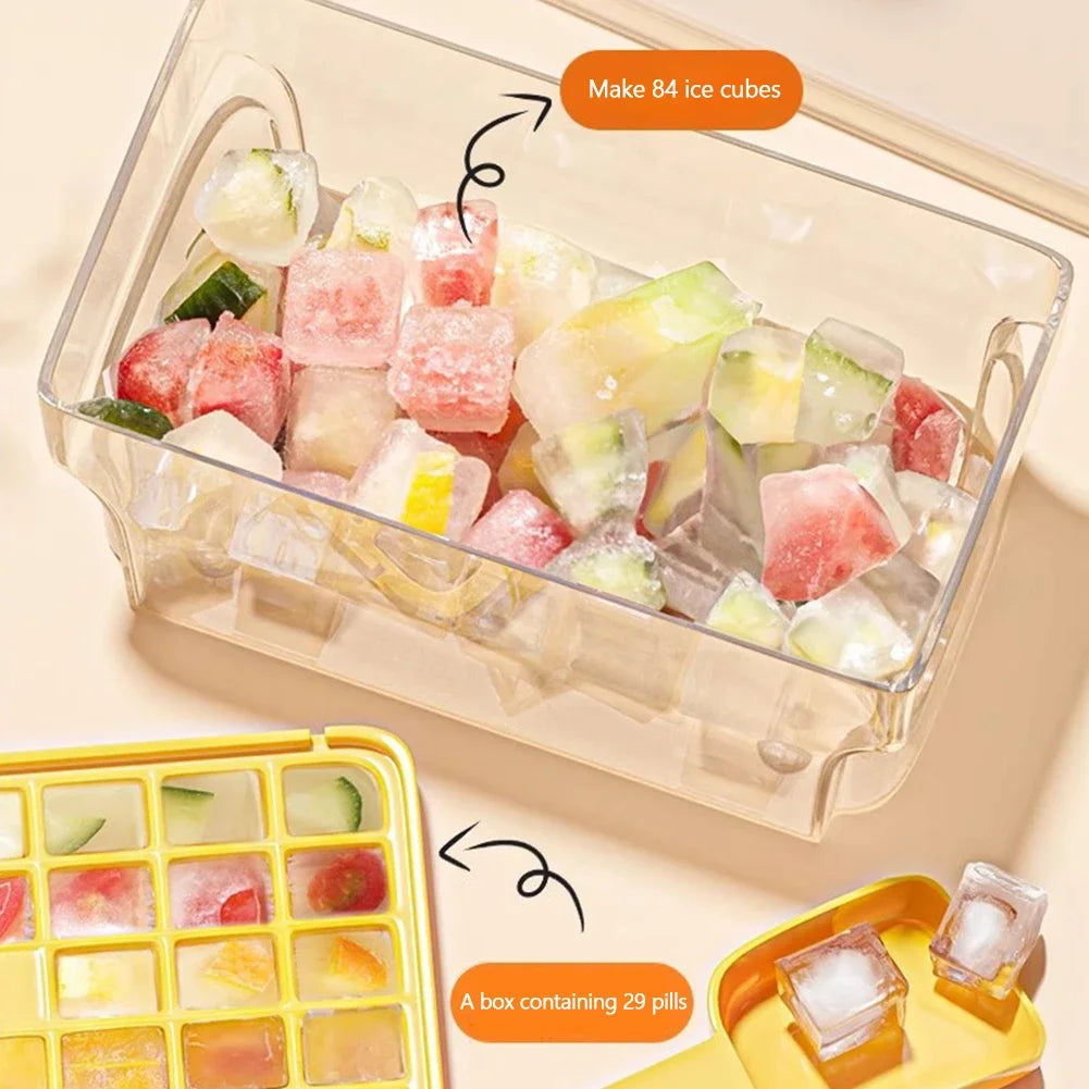 34/68Cavity Ice Cube Tray Ice Cube Mold One-click Press To Easily Release Ice with Lid Sealing Large Capacity Ice Storage Box