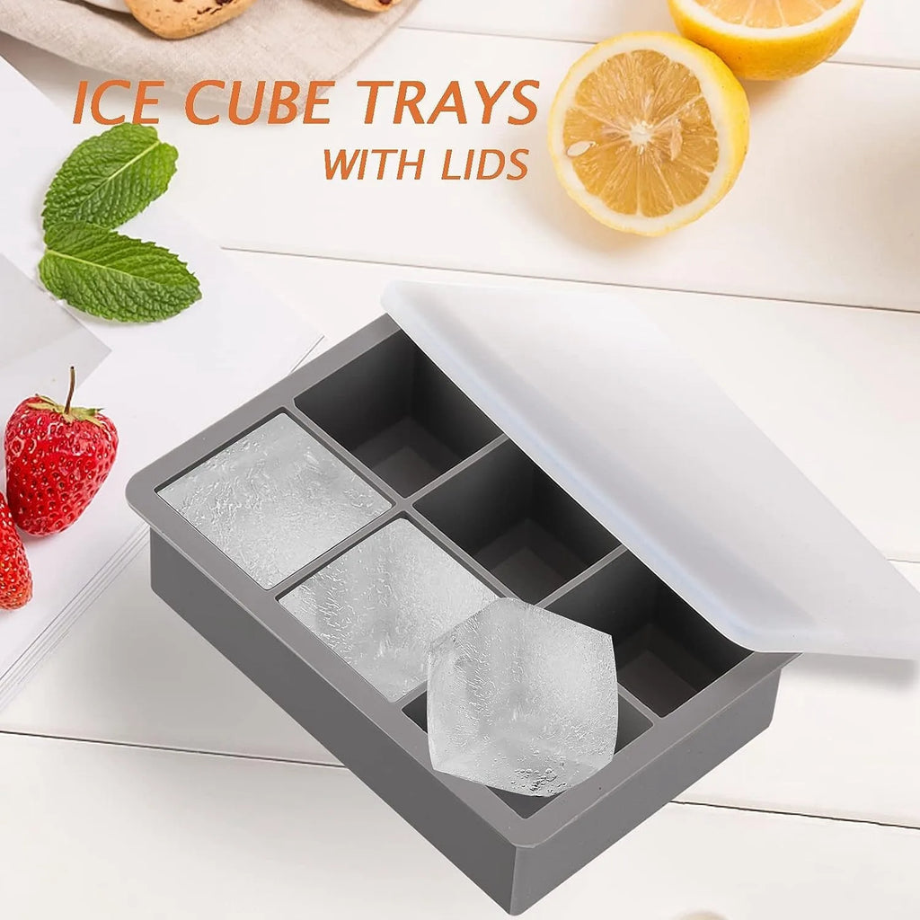 4/6/8/Grid Big Ice Tray Mold Box Large Food Grade Silicone Ice Cube Square Tray Mold Diy Bar Pub Wine Ice Blocks Maker Model
