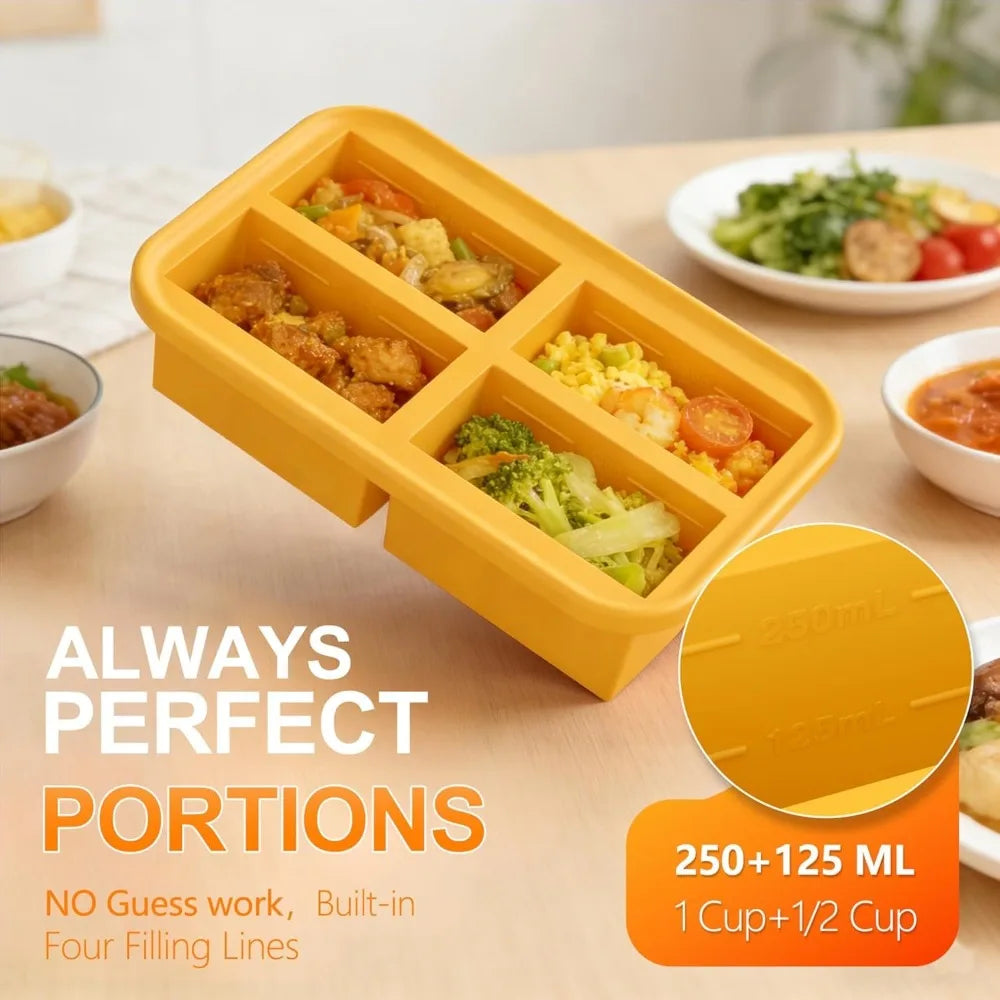 1-Cup Silicone Freezing Trays with Lids, 2-Pack - Easy-Release Soup Ice Cube Molds for Broth, Sauce, Leftovers - Makes 8 Portions