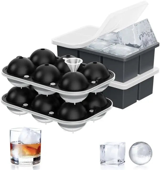 Sphere Ice Ball Maker & Square Ice Cube Tray Set of 4 for Whiskey Cocktails