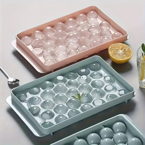 33-Grid Round Plastic Ice Ball Mold, Reusable Mini Spherical Ice Tray, Easy To Release And Stackable; Ideal For Freezers, Cocktails, Whiskey, Coffee, Tea And Juice, Perfect For Home, Kitchen, Bar, Parties, Picnics And Camping, Great For Summer Drinks